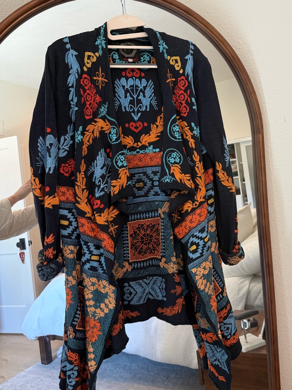 Johny Was Biya Coat Navy Boho Embroidered Open Cardigan
